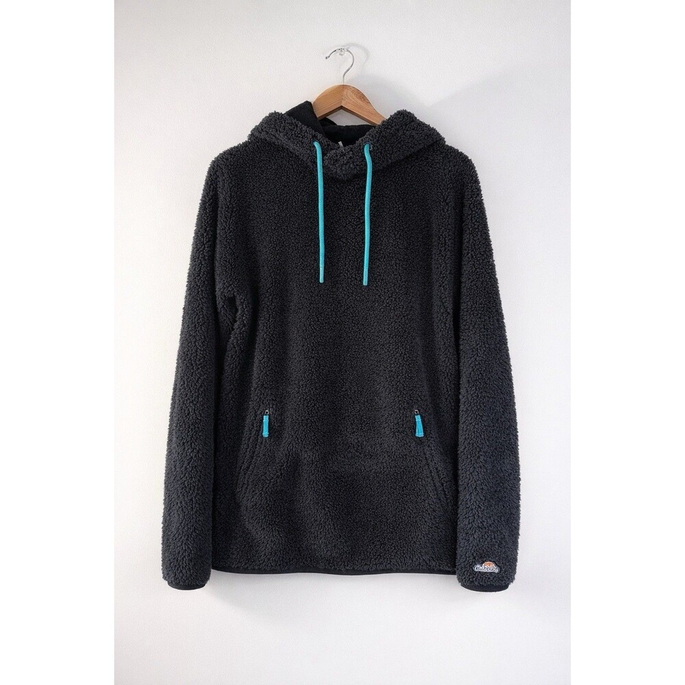 Chubbies Sherpa Fleece Hoodie Black Teal Pullover Men L Cozy Warm Casual